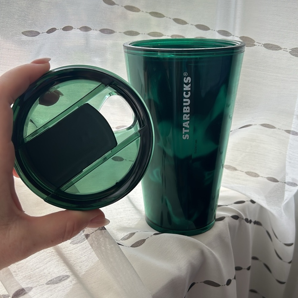 16oz Starbucks Dark Green Tortoise Tumbler with Lid - Picture 4 of 8